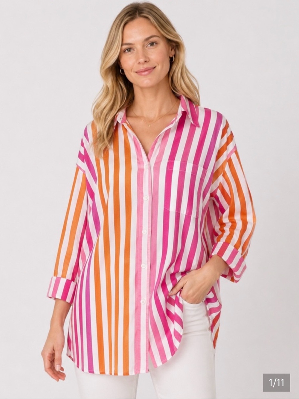 Beach Riot Pink & Orange Vertical Stripe Button-Down Shirt